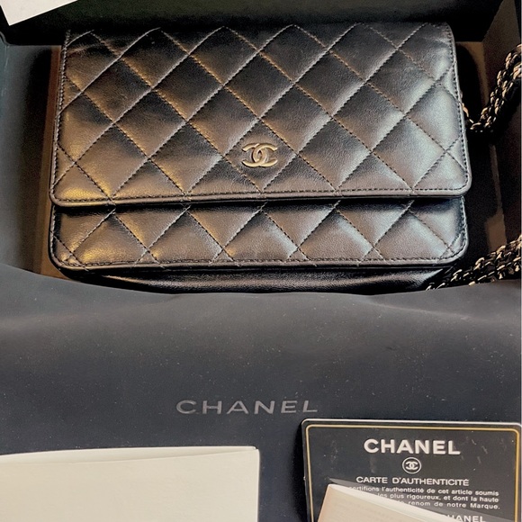 CHANEL Handbags - AUTHENTIC Chanel Wallet on Chain WOC 
Black lambskin with silver hardware